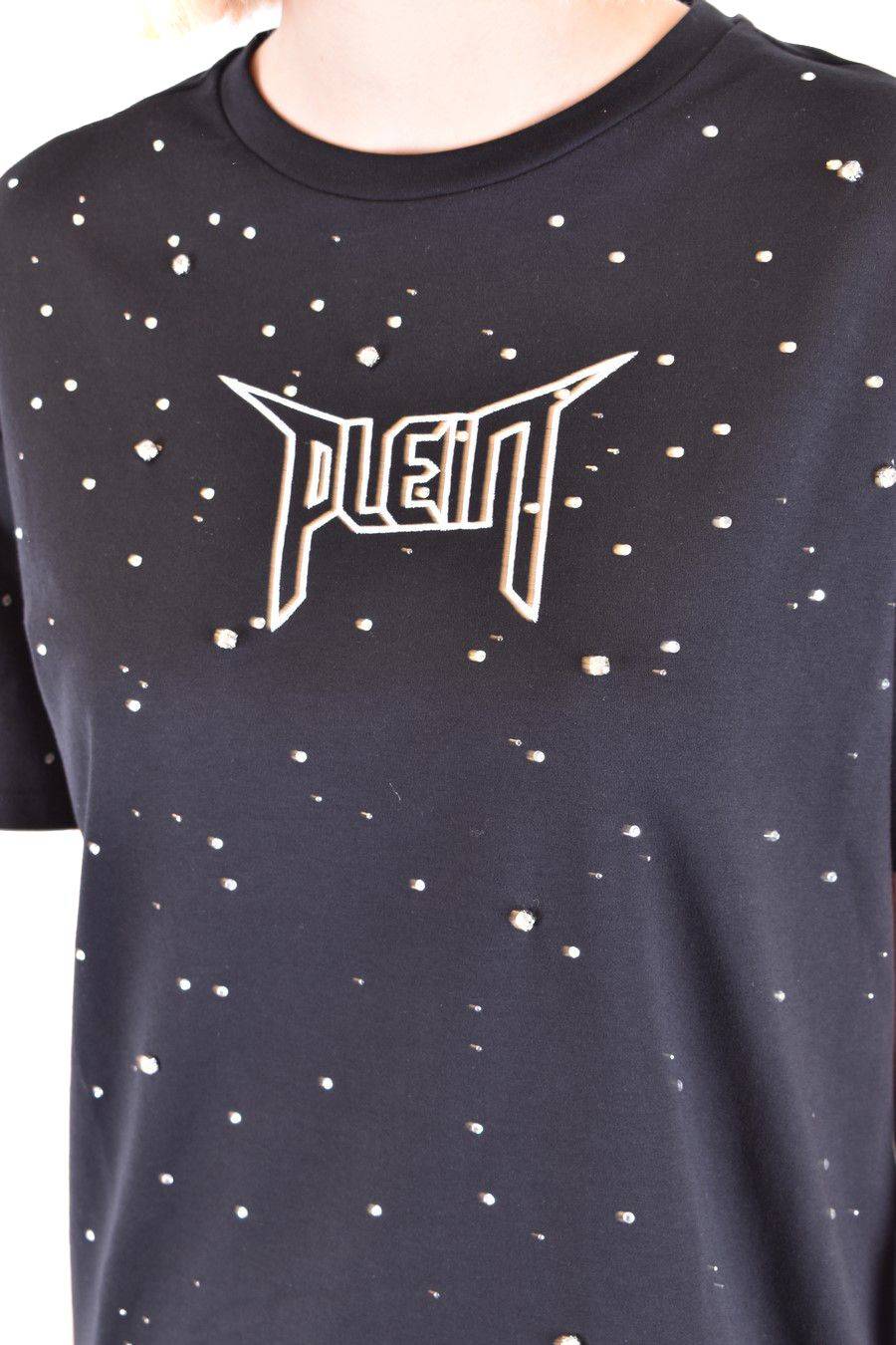 PHILIPP PLEIN  T-Shirt Nera in Cotone con Decorazioni in Vetro di Philipp Plein per Donna 50% di sconto per tempo limitato
