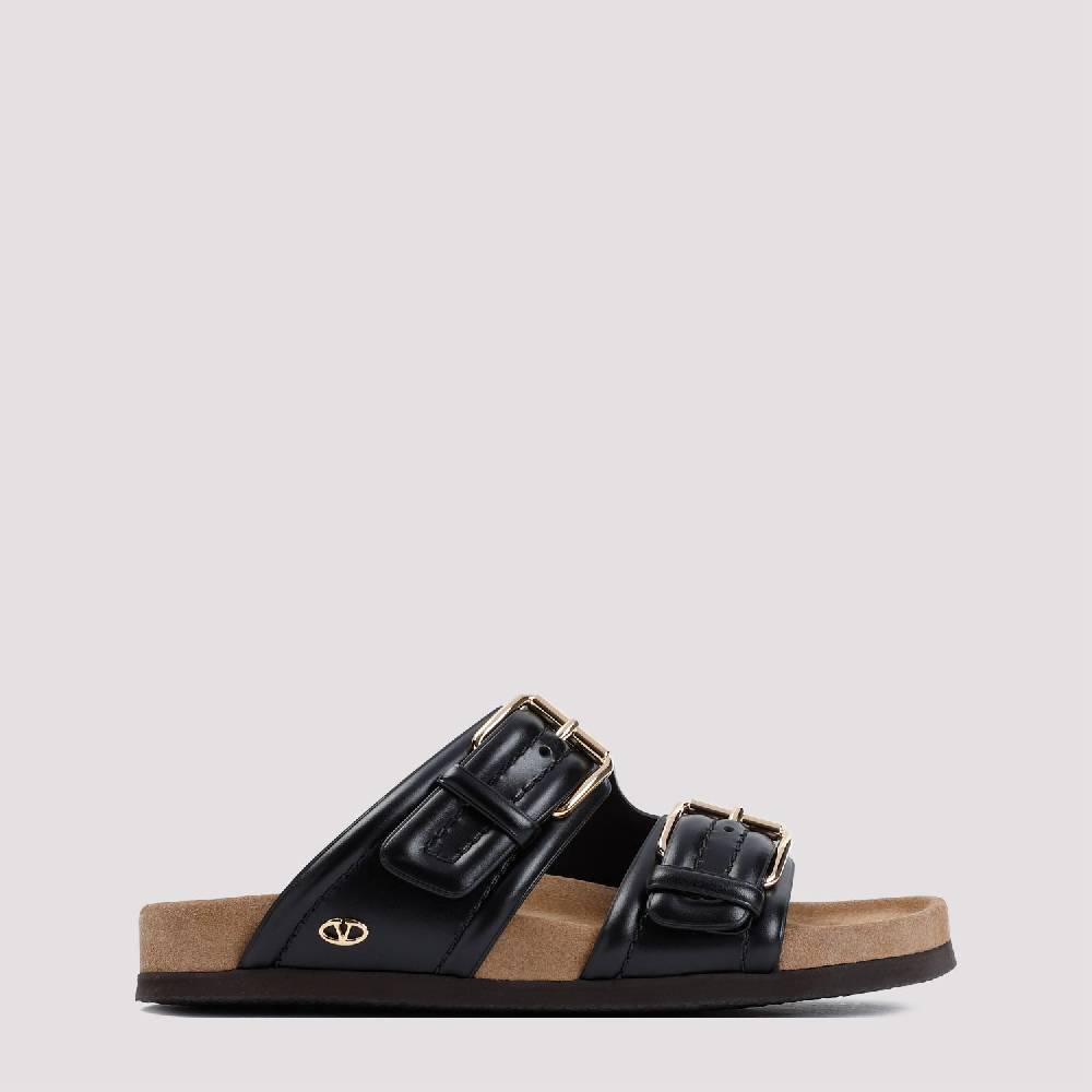 VALENTINO GARAVANI  Sandali in Vitello Nero Valentino Garavani con Fibbie Dorate Spedizione Gratuita