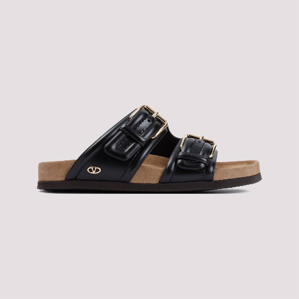 VALENTINO GARAVANI  Sandali in Vitello Nero Valentino Garavani con Fibbie Dorate Spedizione Gratuita