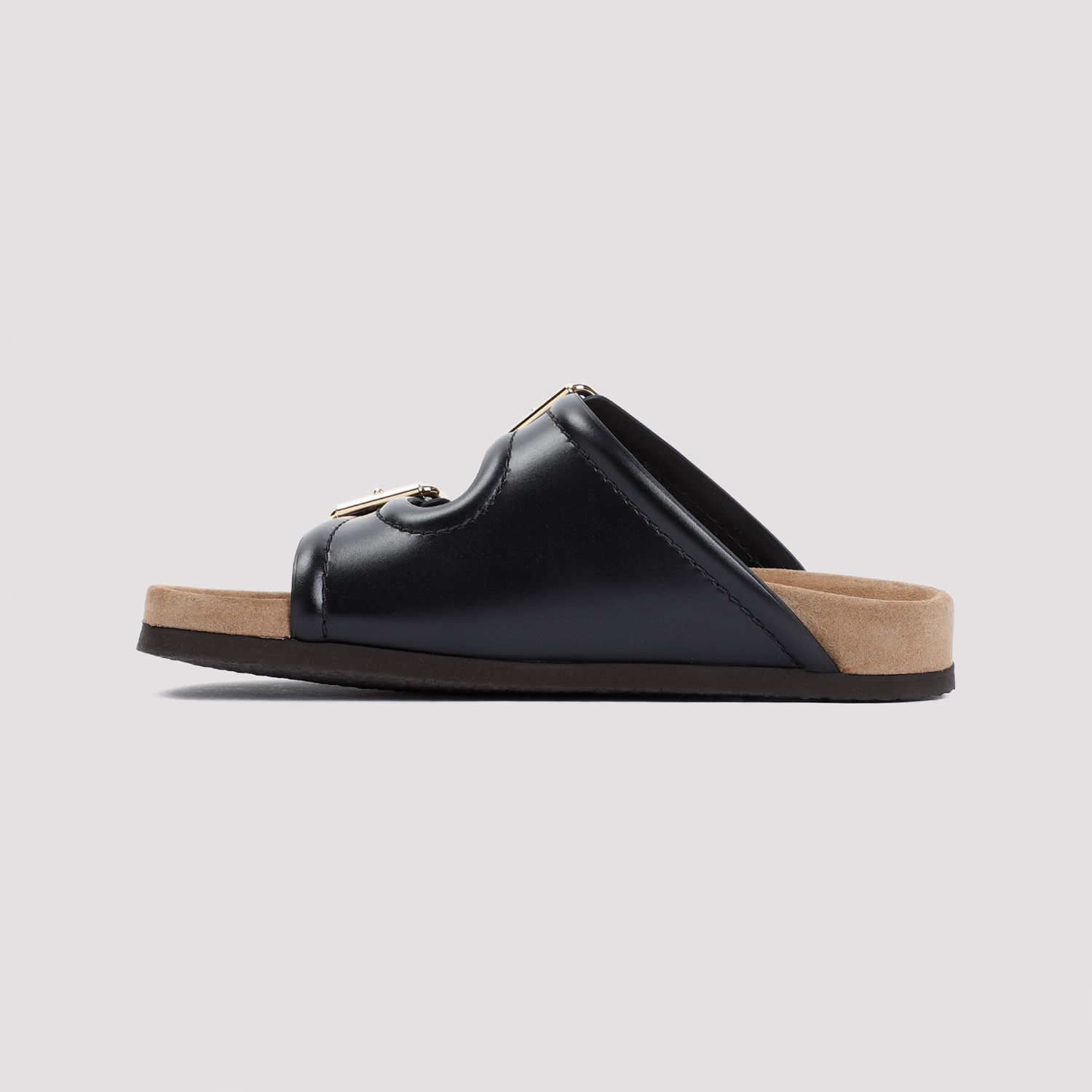 VALENTINO GARAVANI  Sandali in Vitello Nero Valentino Garavani con Fibbie Dorate Spedizione Gratuita