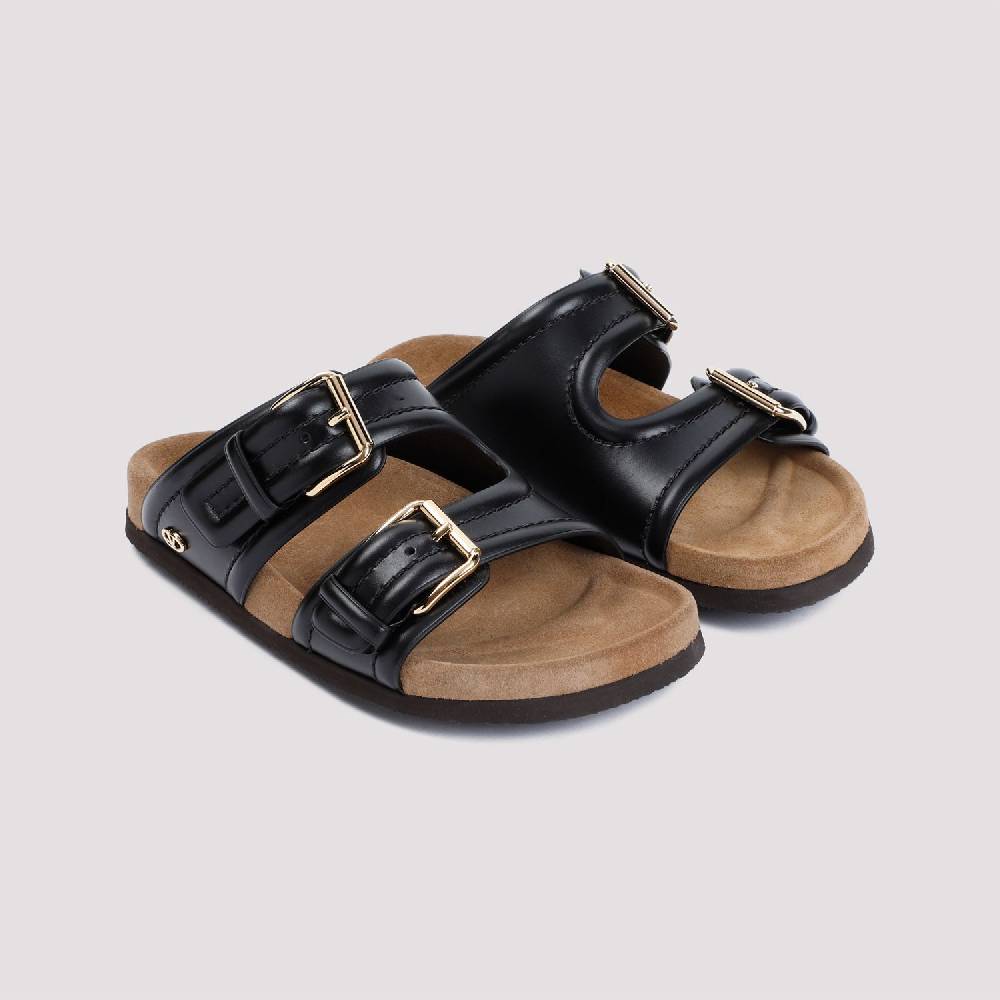 VALENTINO GARAVANI  Sandali in Vitello Nero Valentino Garavani con Fibbie Dorate Spedizione Gratuita