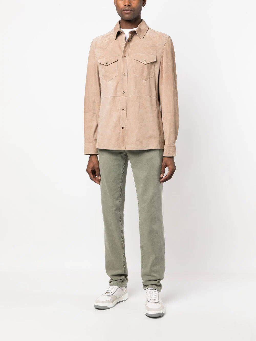 BRUNELLO CUCINELLI  Camicia Uomo Beige Brunello Cucinelli in Pelle con Chiusura a Pressione Pezzi Unici