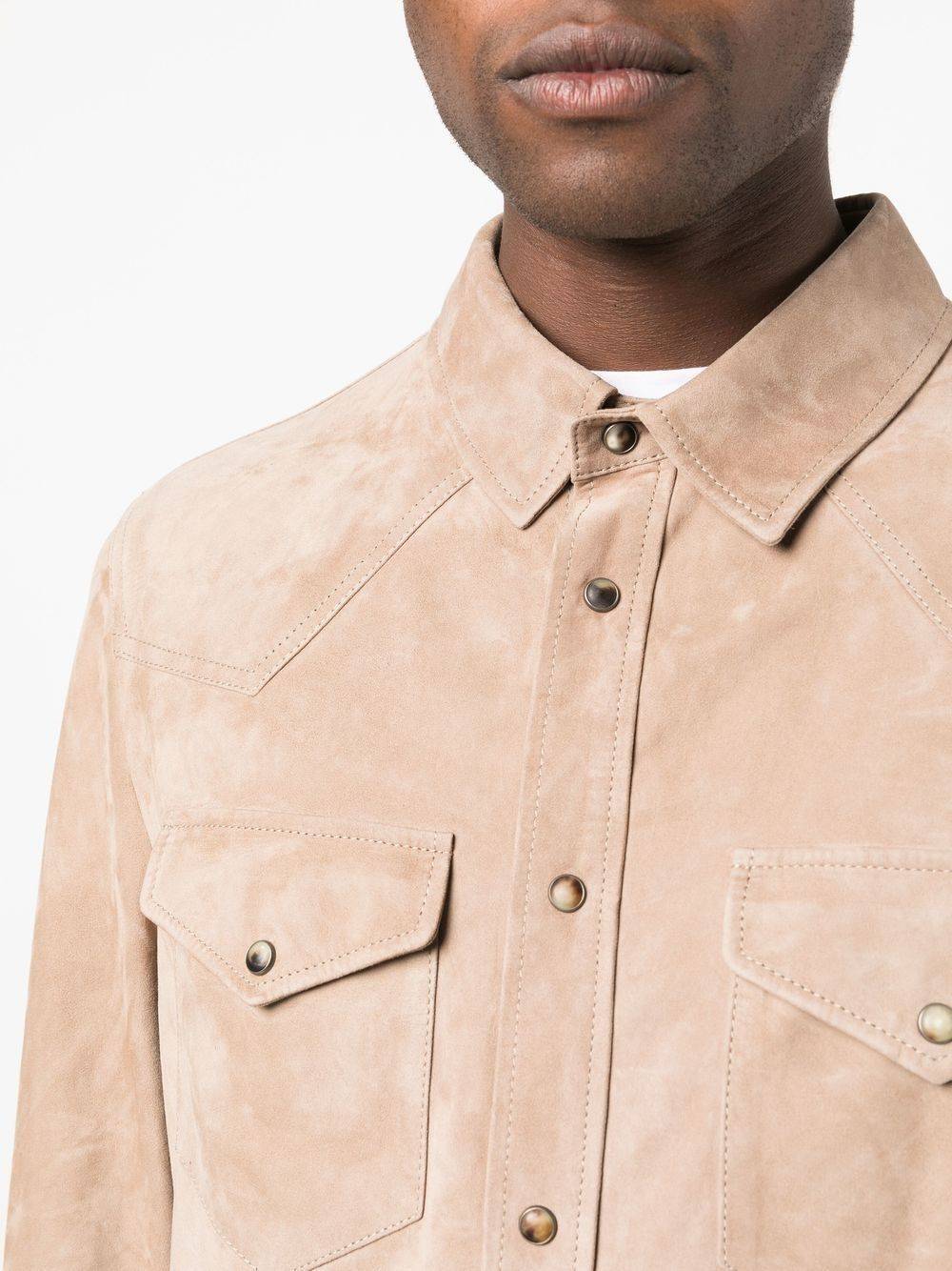 BRUNELLO CUCINELLI  Camicia Uomo Beige Brunello Cucinelli in Pelle con Chiusura a Pressione Pezzi Unici