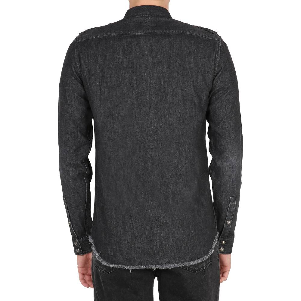 BALMAIN  Camicia Denim Nera Balmain da Uomo - 100% Cotone con Frange Novità
