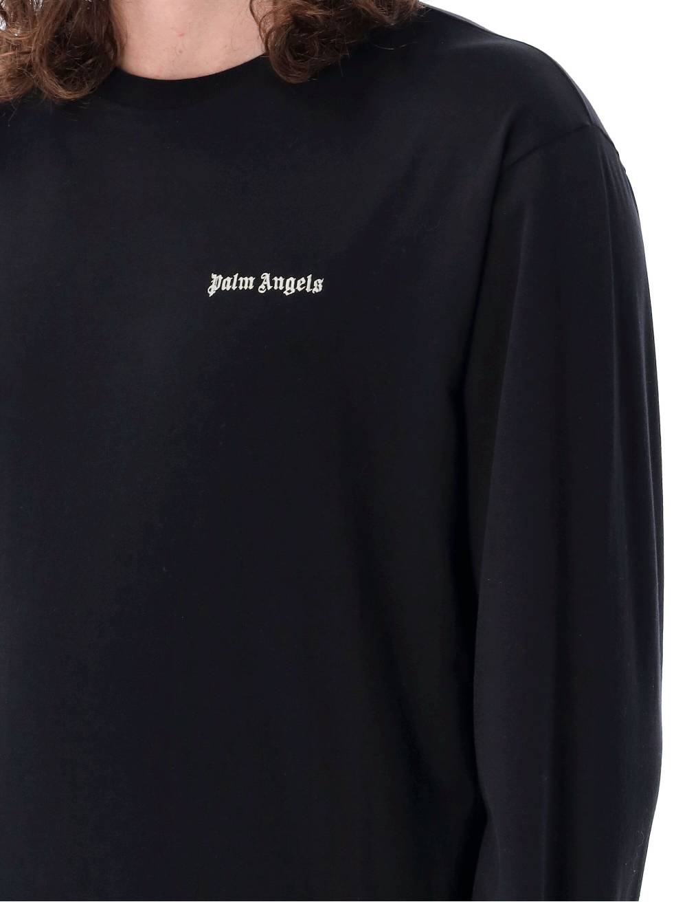 PALM ANGELS KIDS  T-shirt Uomo Nera Manica Lunga con Logo Palm Angels Online