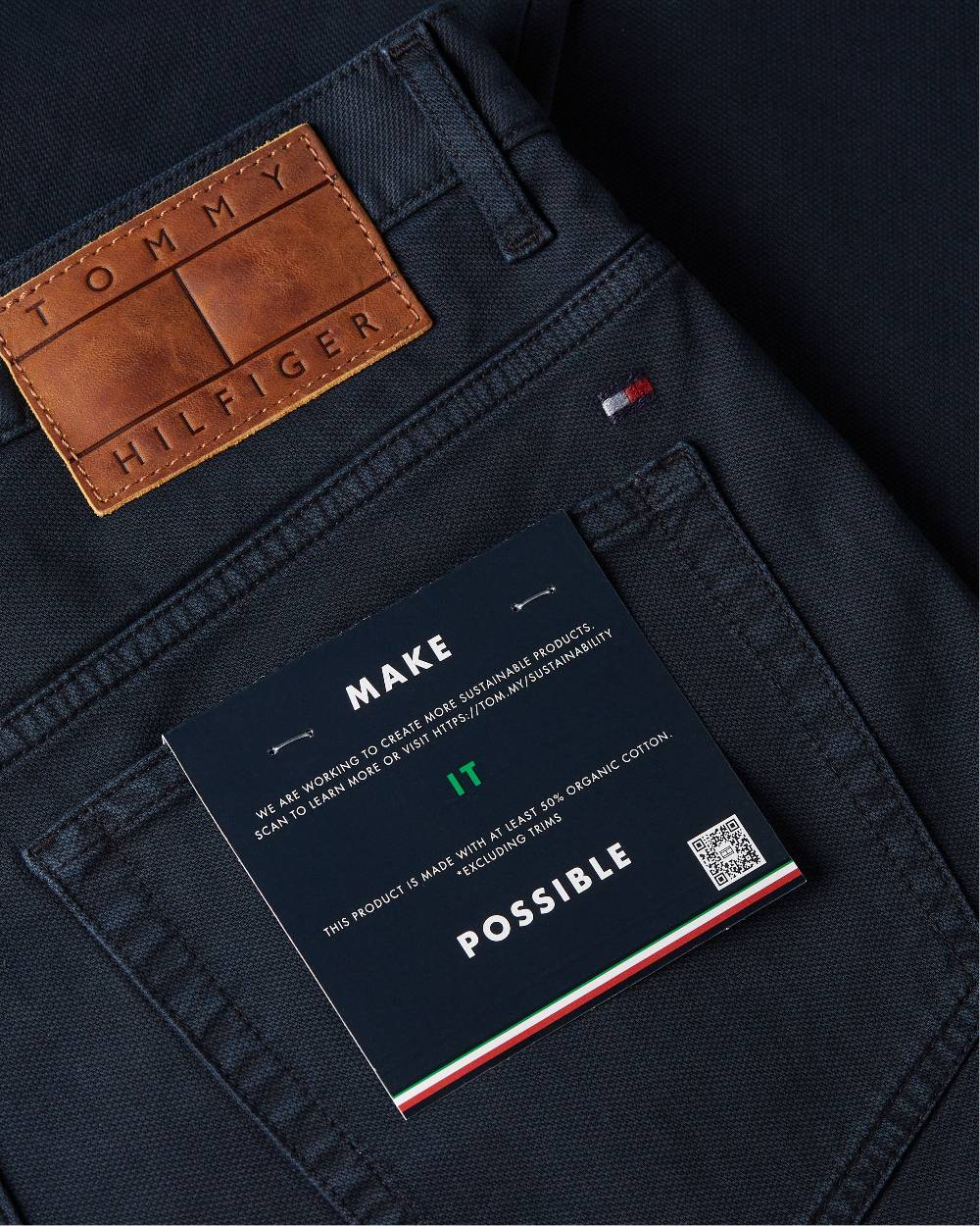 TOMMY HILFIGER  Pantaloni Uomo Blu in Cotone Elasticizzato Tommy Hilfiger Vendita Economica