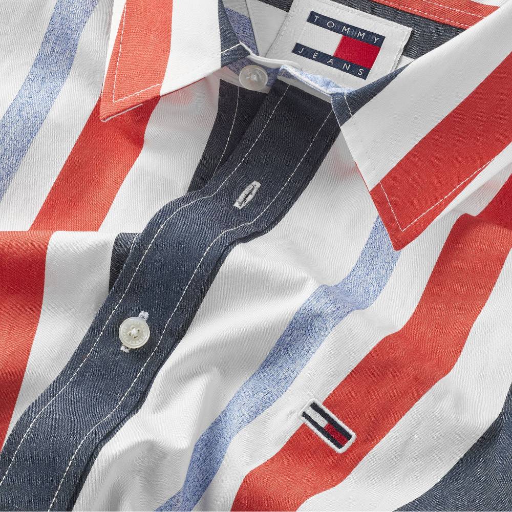 TOMMY JEANS  Camicia a Righe Multicolor in Cotone Tommy Jeans Prezzo di fabbrica