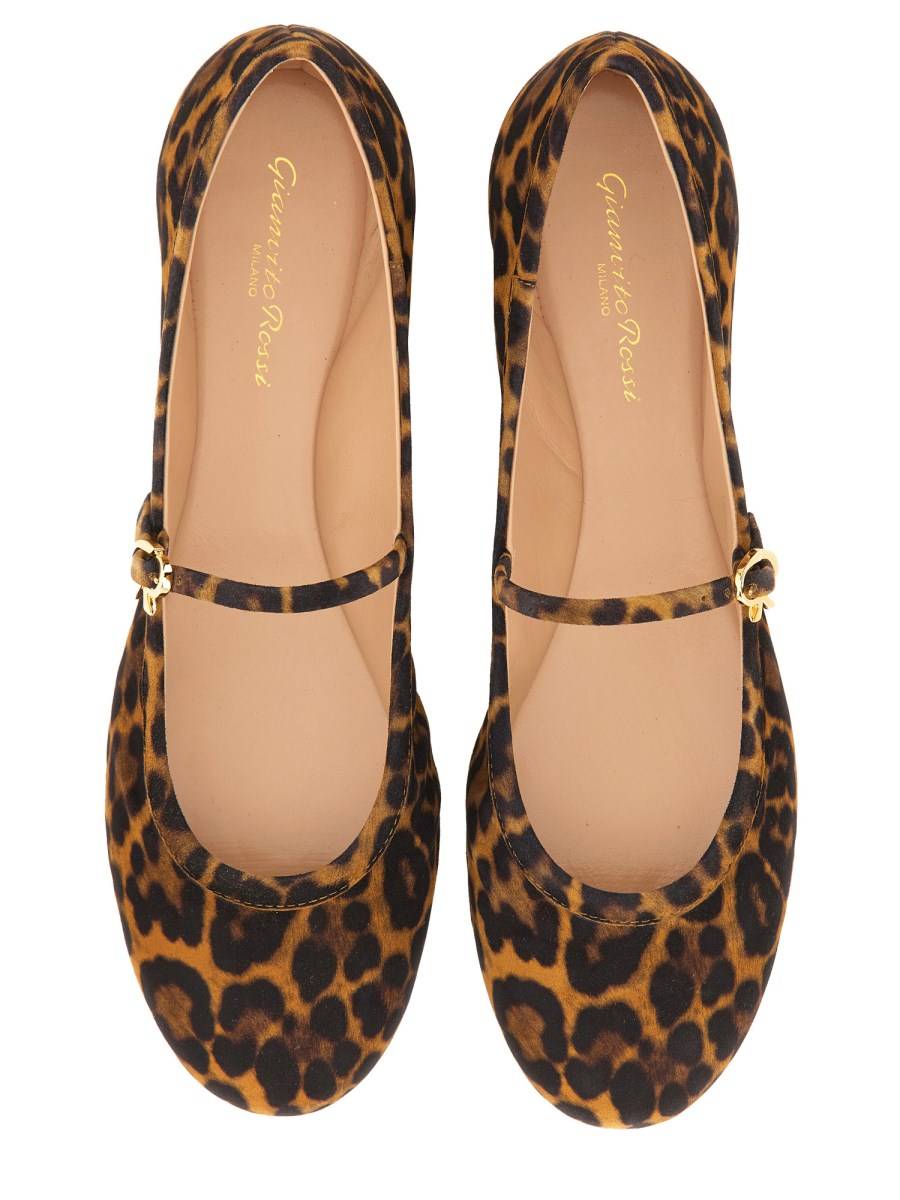 GIANVITO ROSSI BALLERINA CARLA IN SUEDE STAMPA LEOPARD Sconto
