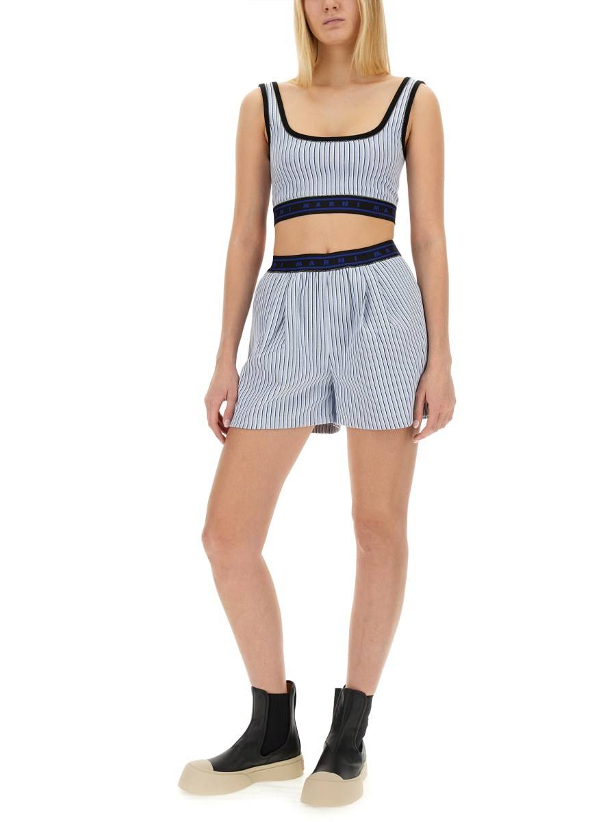 MARNI BERMUDA IN TESSUTO TECNICO CON MOTIVO RIGA Fino Al -60%