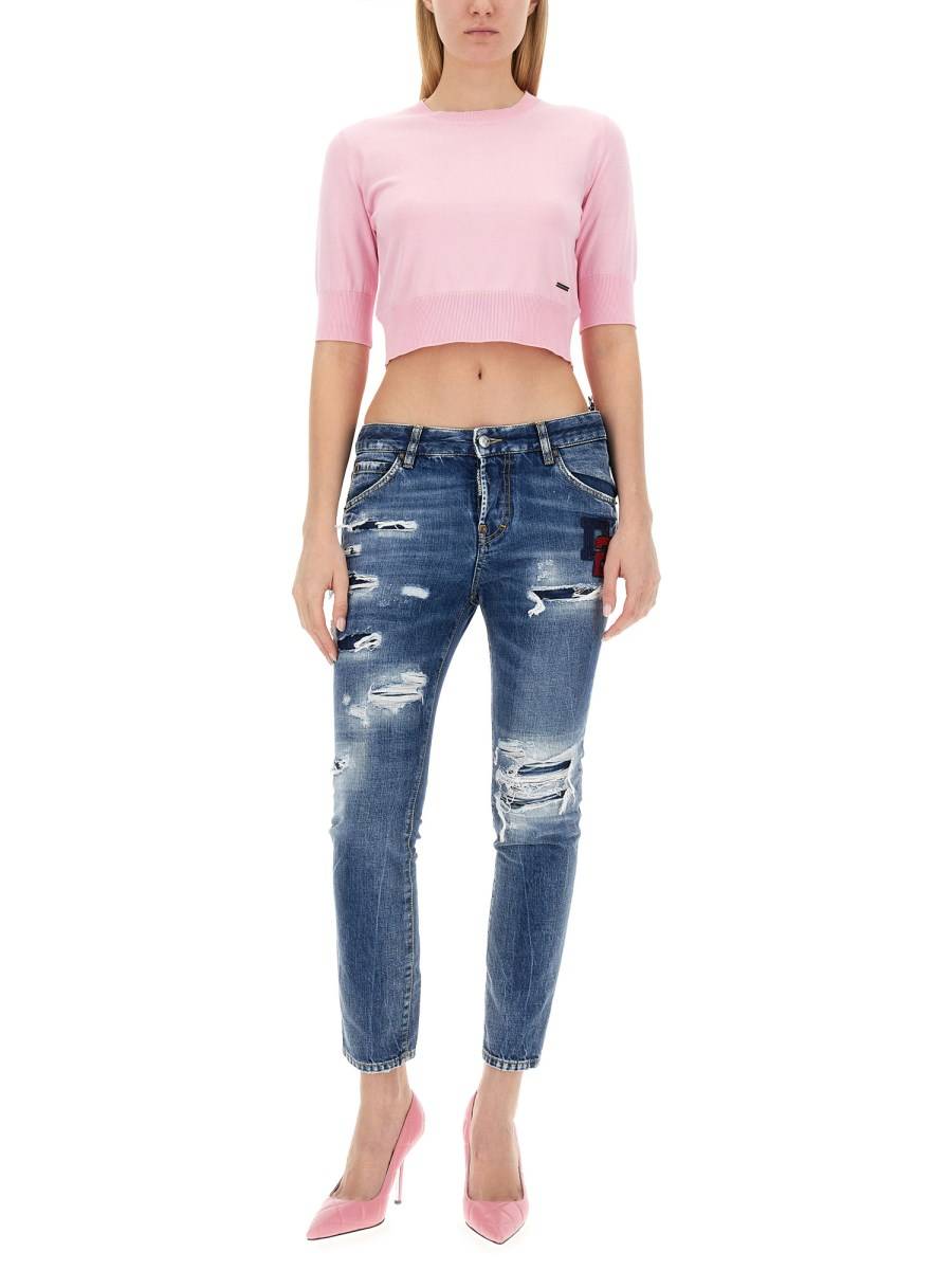 DSQUARED MAGLIA CROPPED IN COTONE TRICOT Hotsell