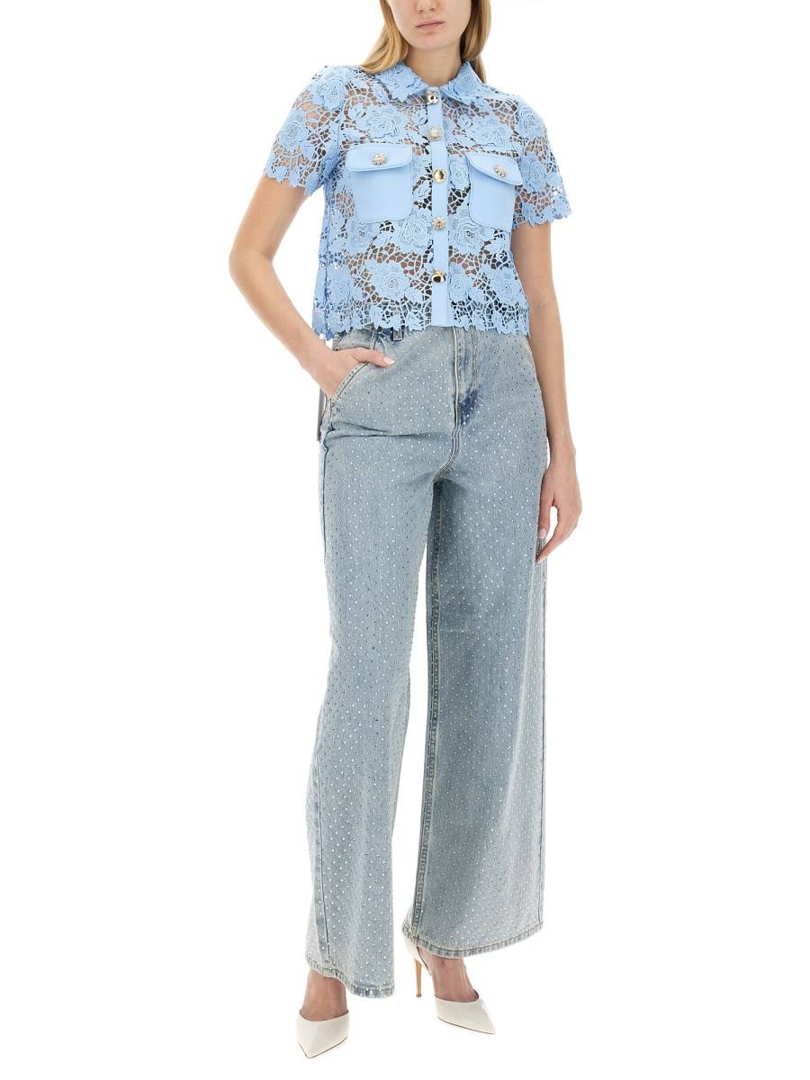 SELF-PORTRAIT JEANS WIDE LEG CON APPLICAZIONI STRASS Vendita