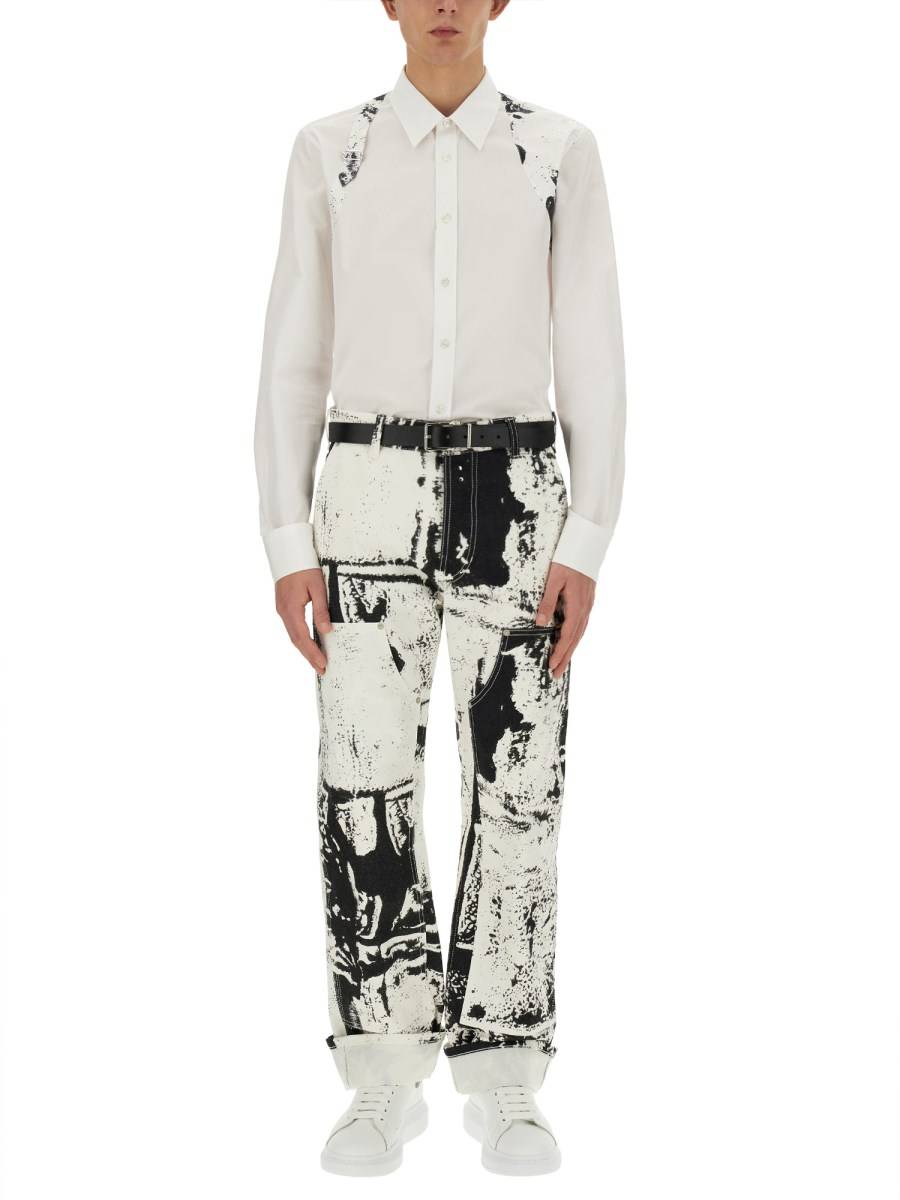 ALEXANDER McQUEEN JEANS WORKWEAR IN DENIM DI COTONE CON STAMPA FOLD Qualità