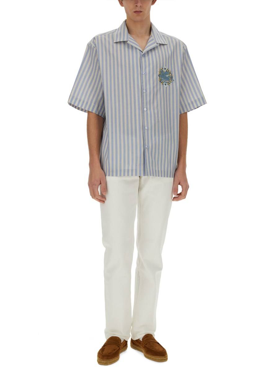 ETRO CAMICIA BOWLING A RIGHE CON LOGO RCAMATO Pezzi Unici