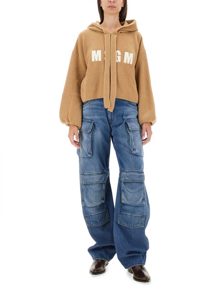 MSGM FELPA IN MAGLIA DI LANA CON LOGO Saldi