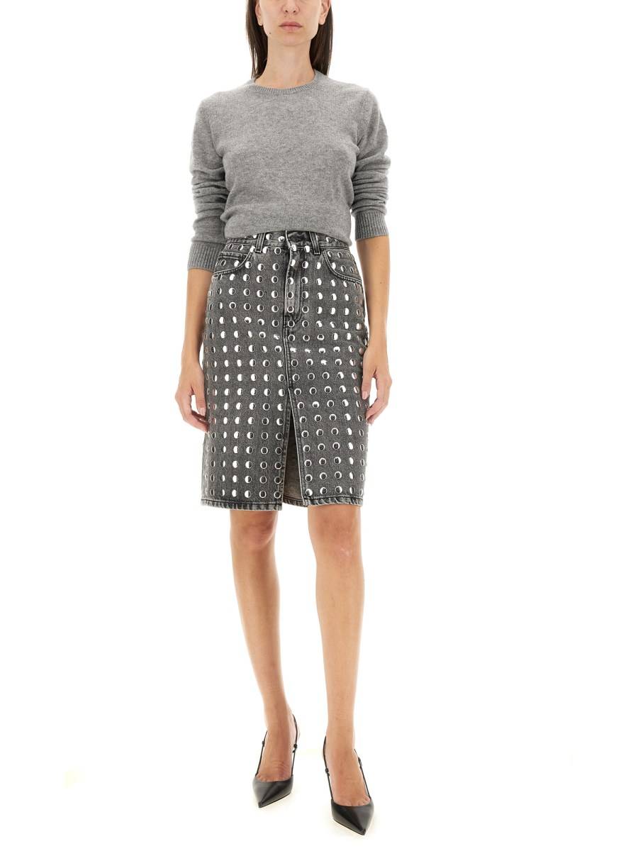 HAIKURE GONNA MIDI CON SPACCO E BORCHIE IN DENIM DI COTONE Soddisfazione Garantita