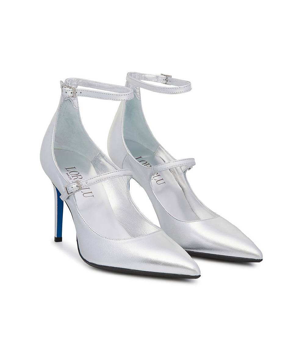 Loriblu Decollete in pelle nappa laminata argento con cinturini Moda