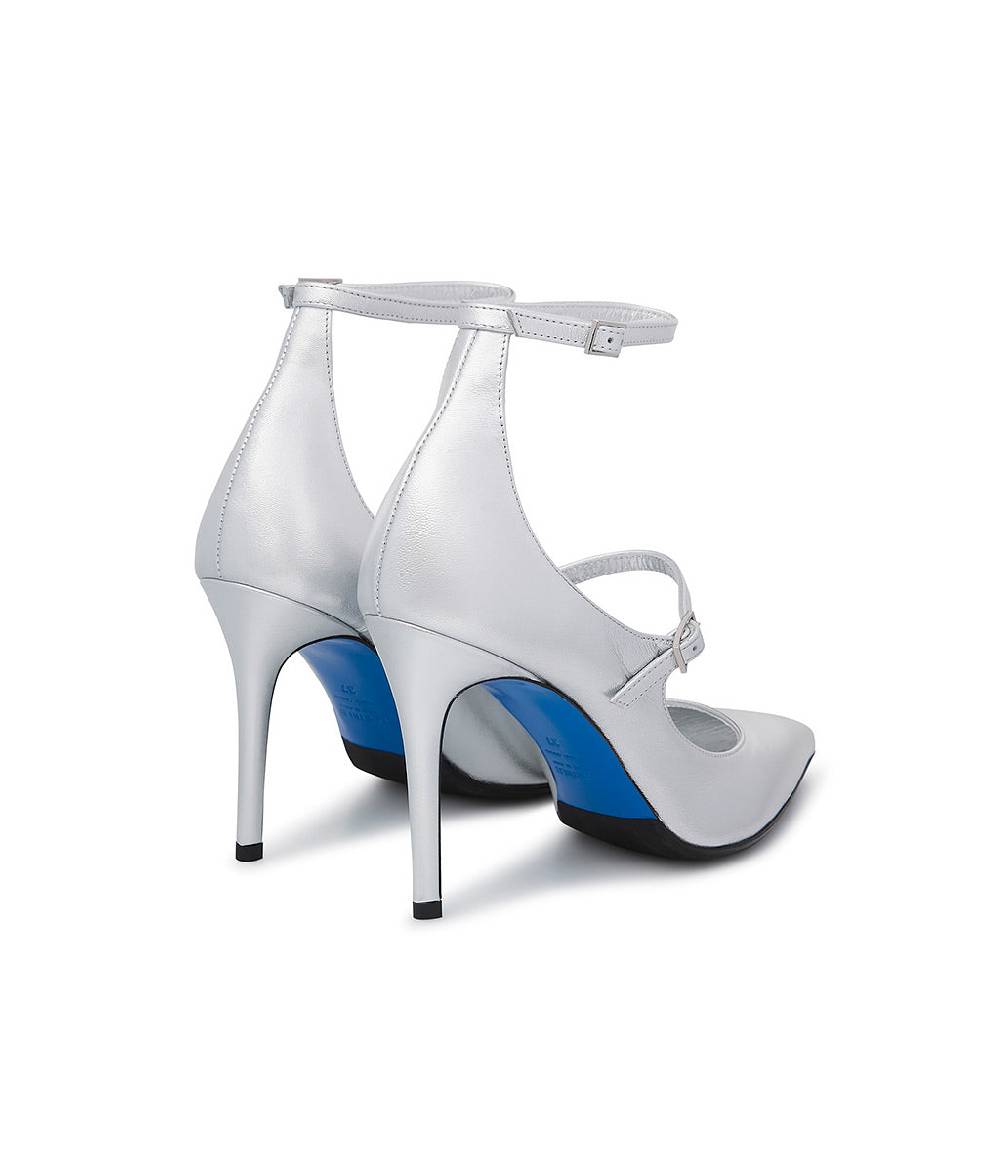 Loriblu Decollete in pelle nappa laminata argento con cinturini Moda