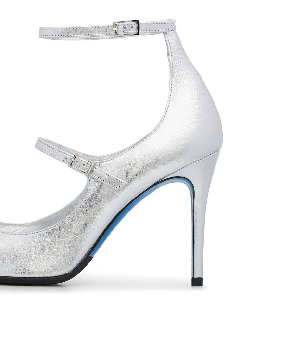 Loriblu Decollete in pelle nappa laminata argento con cinturini Moda