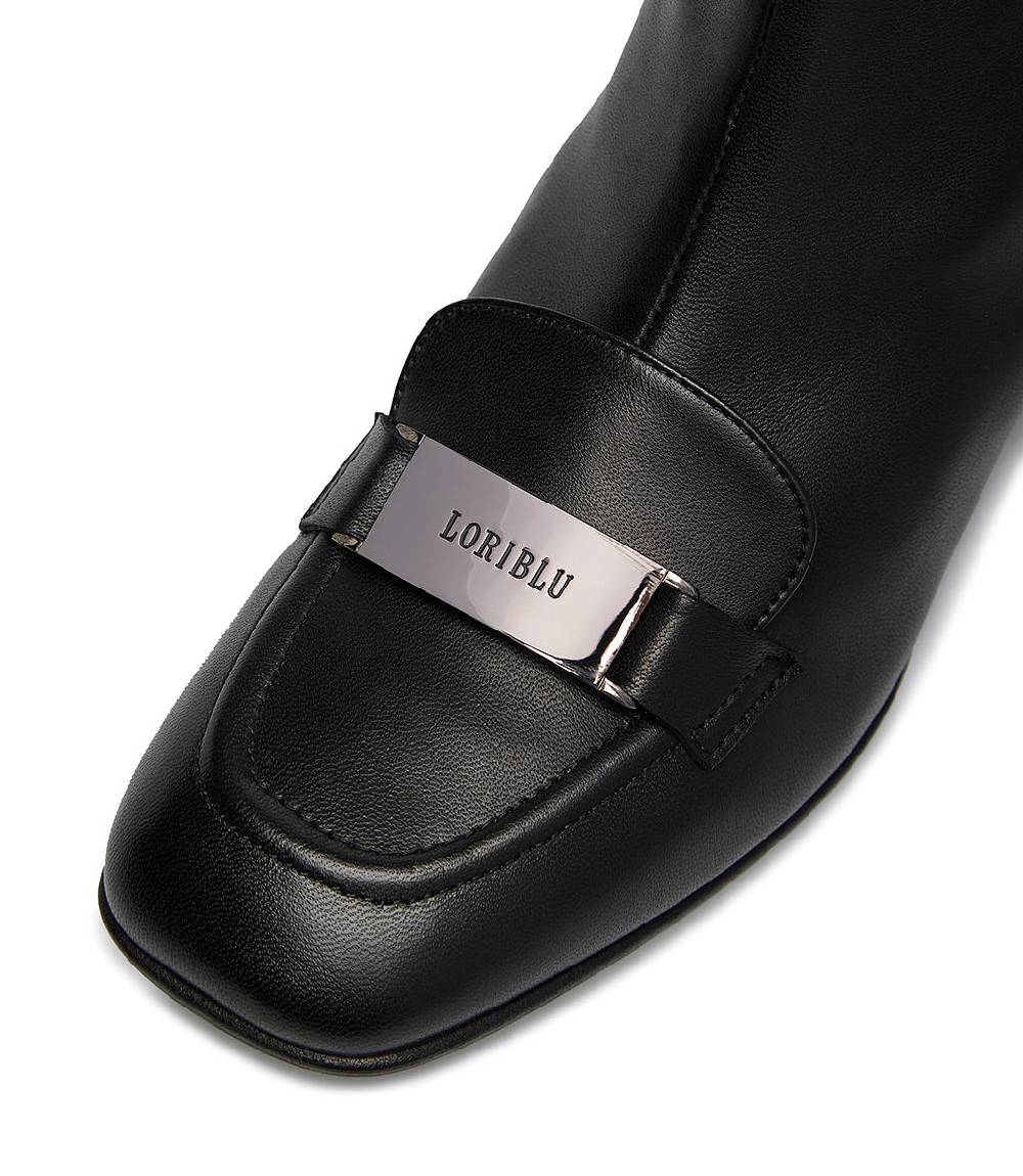 Loriblu Stivaletto nappa nero con placca Logo metal Italy