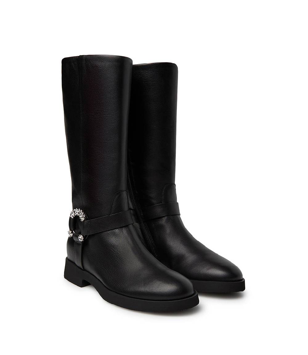 Loriblu Stivale in nappa nera con fibbia gioiello In Linea