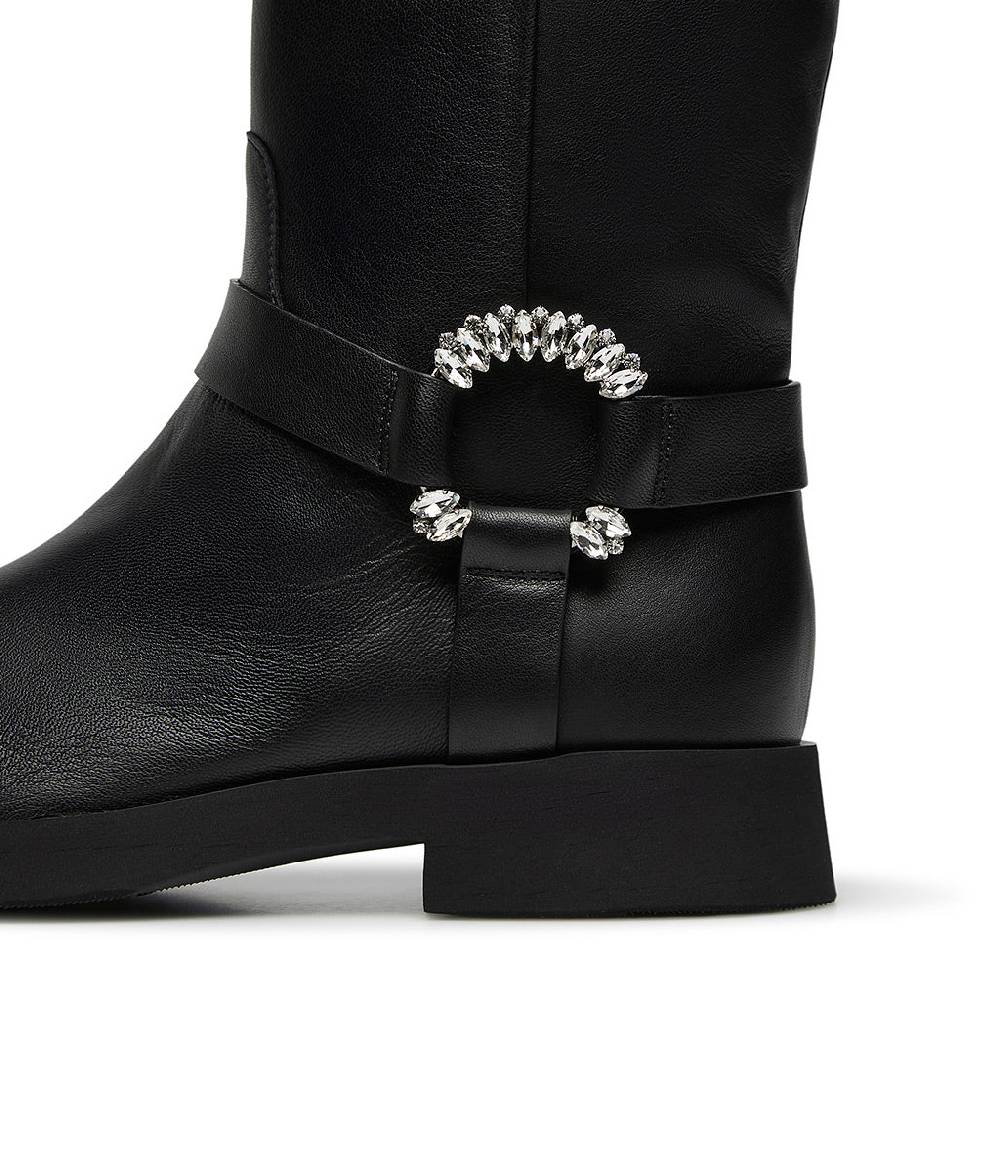 Loriblu Stivale in nappa nera con fibbia gioiello In Linea