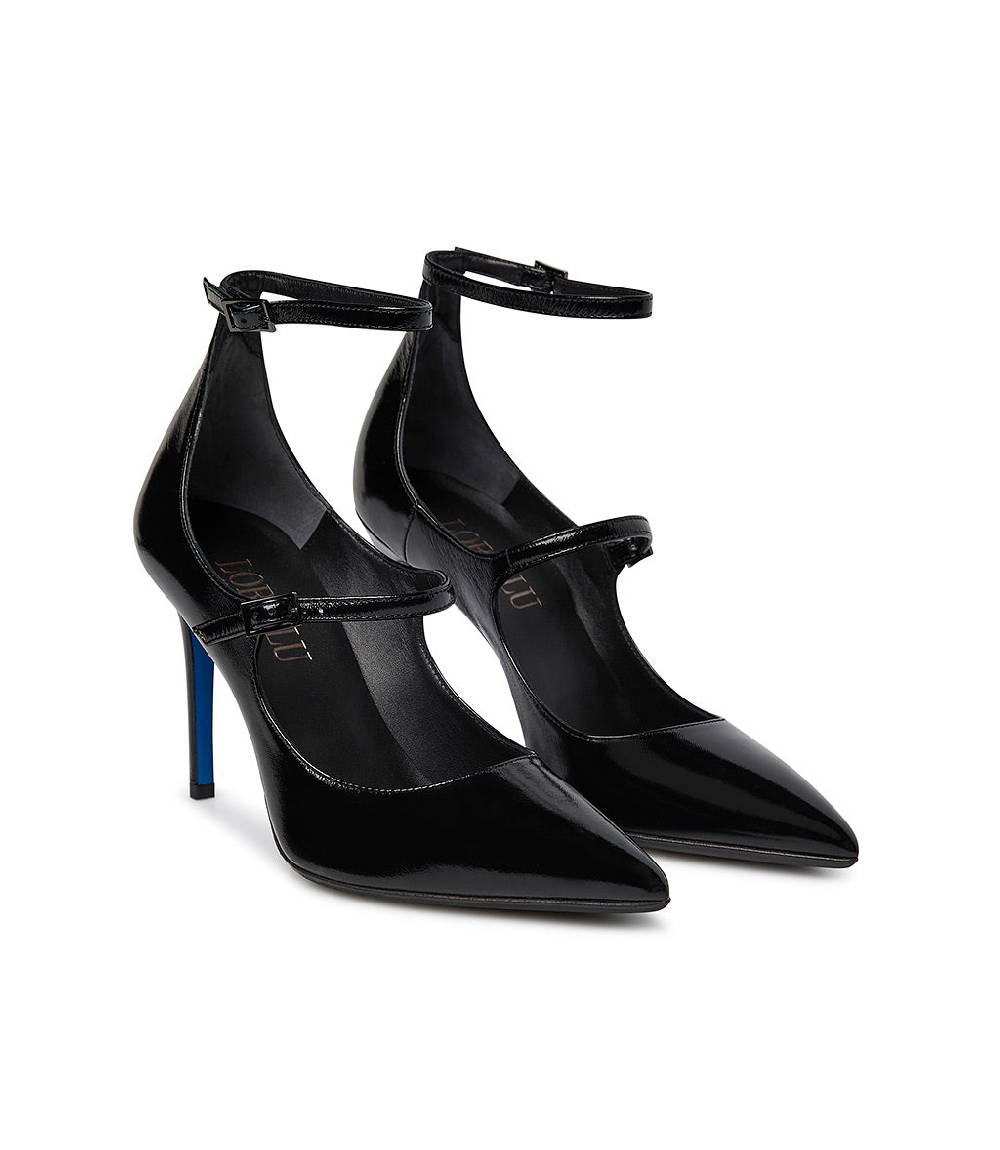 Loriblu Decollete in pelle lucida nero con cinturini Nuovo