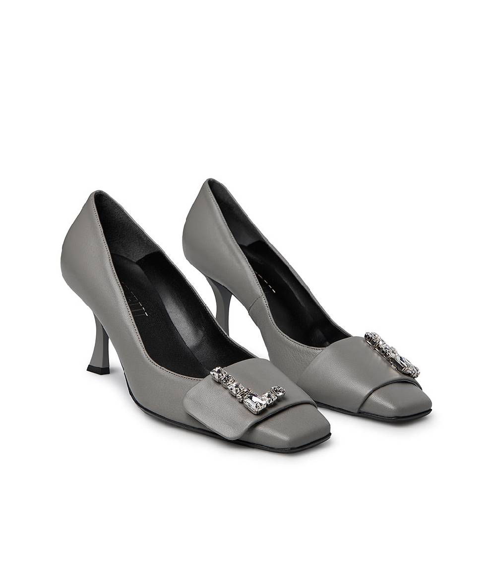 Loriblu Décolleté in nappa grigio con Logo Signature cristalli Vendita