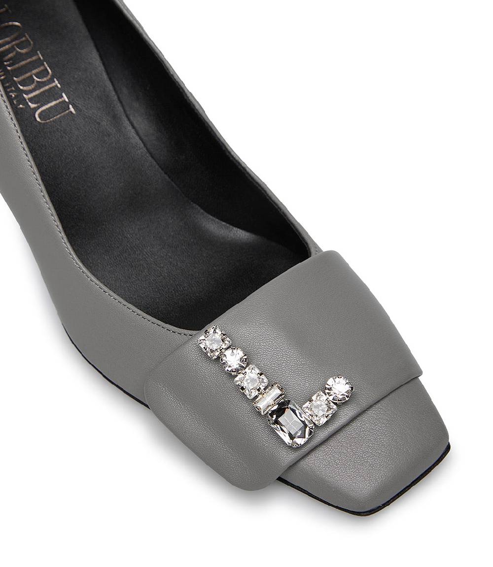Loriblu Décolleté in nappa grigio con Logo Signature cristalli Vendita