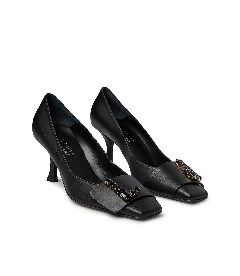 Loriblu Décolleté in nappa nero con Logo Signature cristalli Promozione