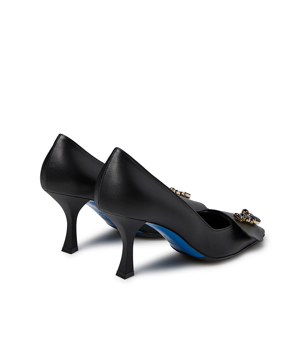 Loriblu Décolleté in nappa nero con Logo Signature cristalli Promozione