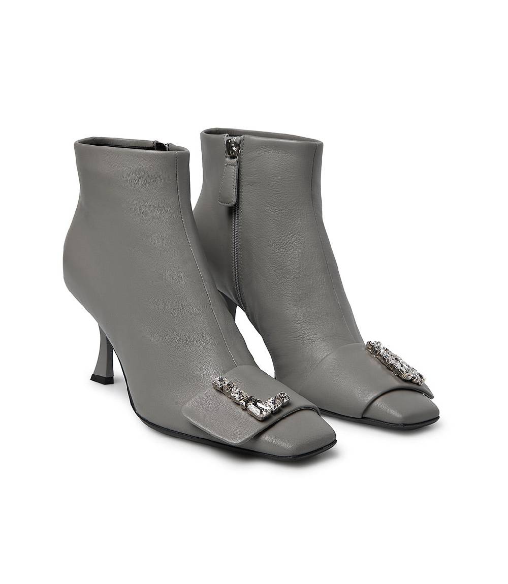 Loriblu Stivaletto in nappa grigio con Logo Signature cristalli Spedizione Gratuita