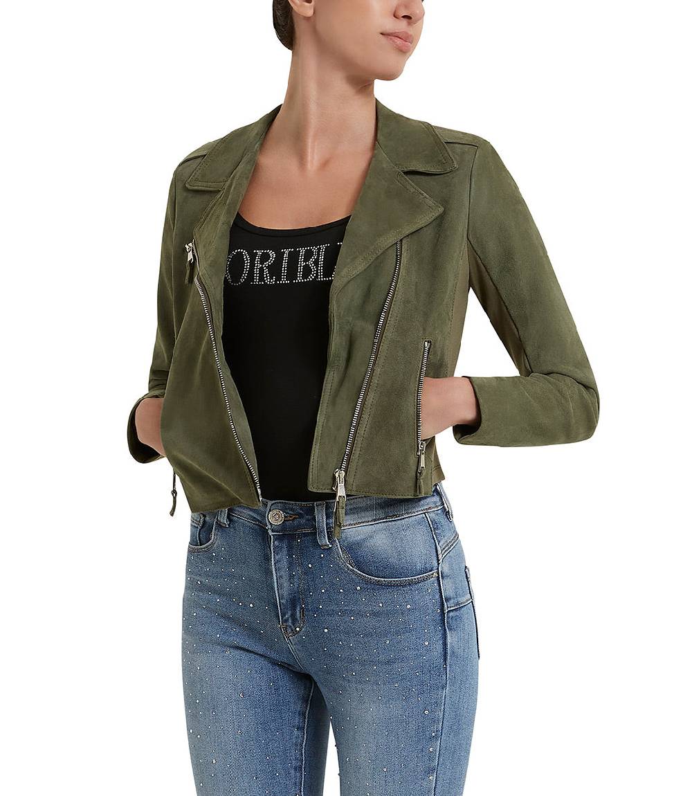 Loriblu Giacca stile biker in camoscio salvia Negozi Online