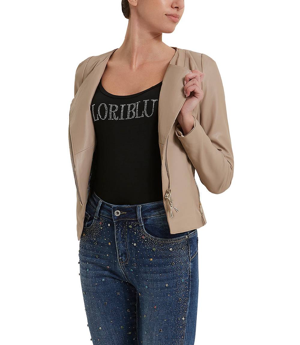 Loriblu Giacca in pelle beige Consegna Veloce