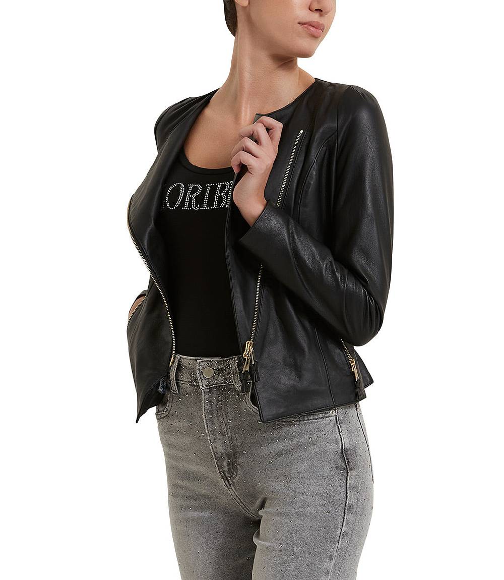 Loriblu Giacca in pelle nera Prezzo basso