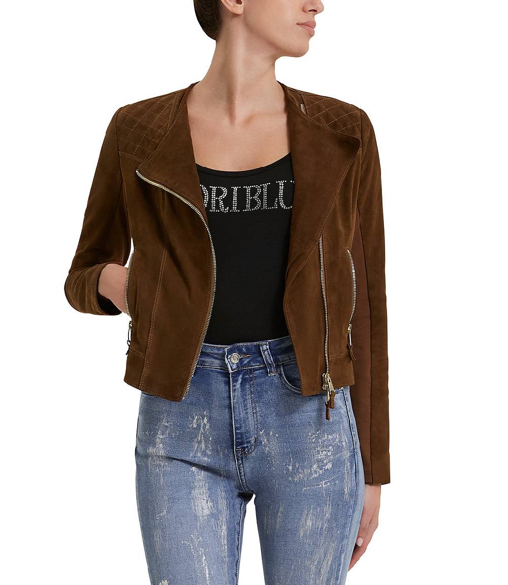 Loriblu Giacca stile biker in camoscio tabacco Shopping Online