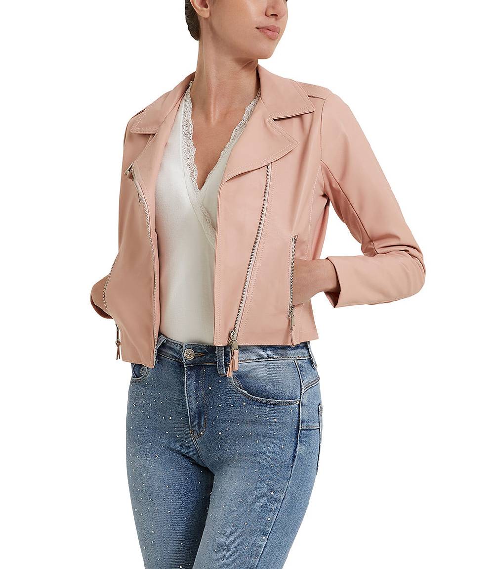 Loriblu Giacca stile biker in pelle rosa Affare Del Giorno