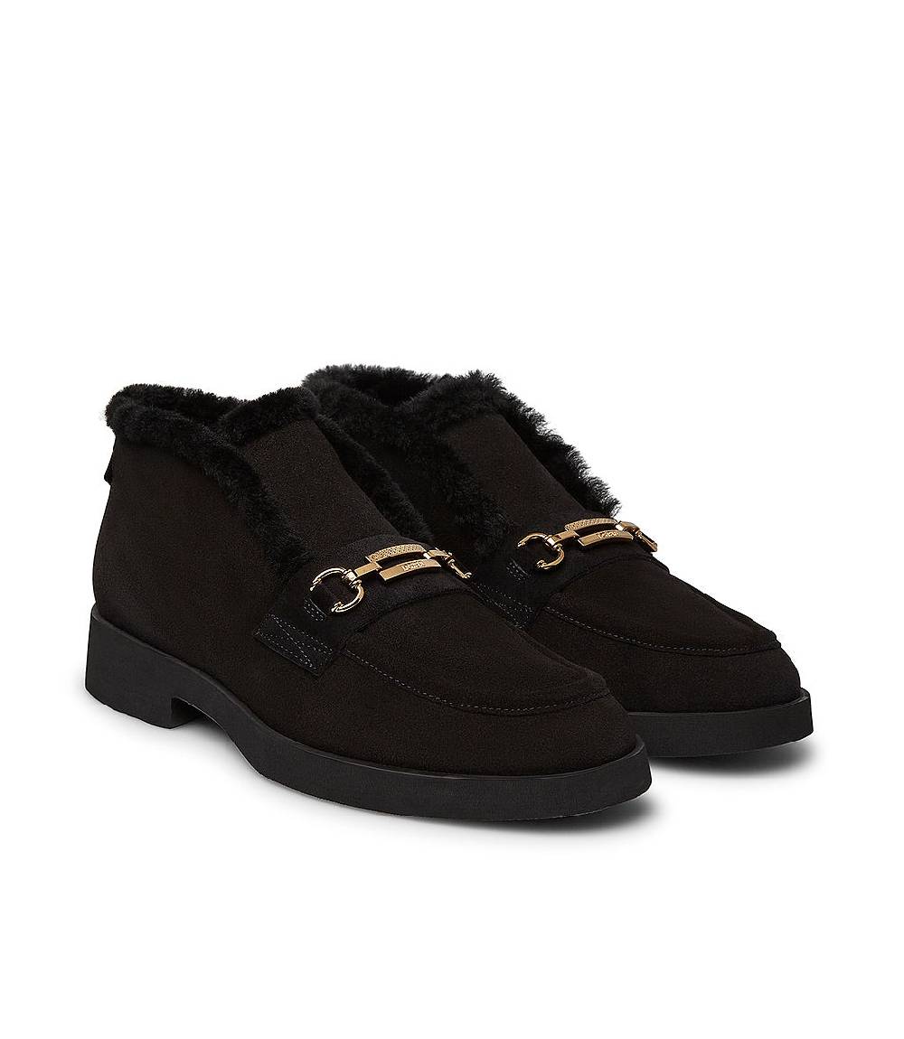 Loriblu Mocassini in camoscio e shearling nero con fibbia-logo Saldi