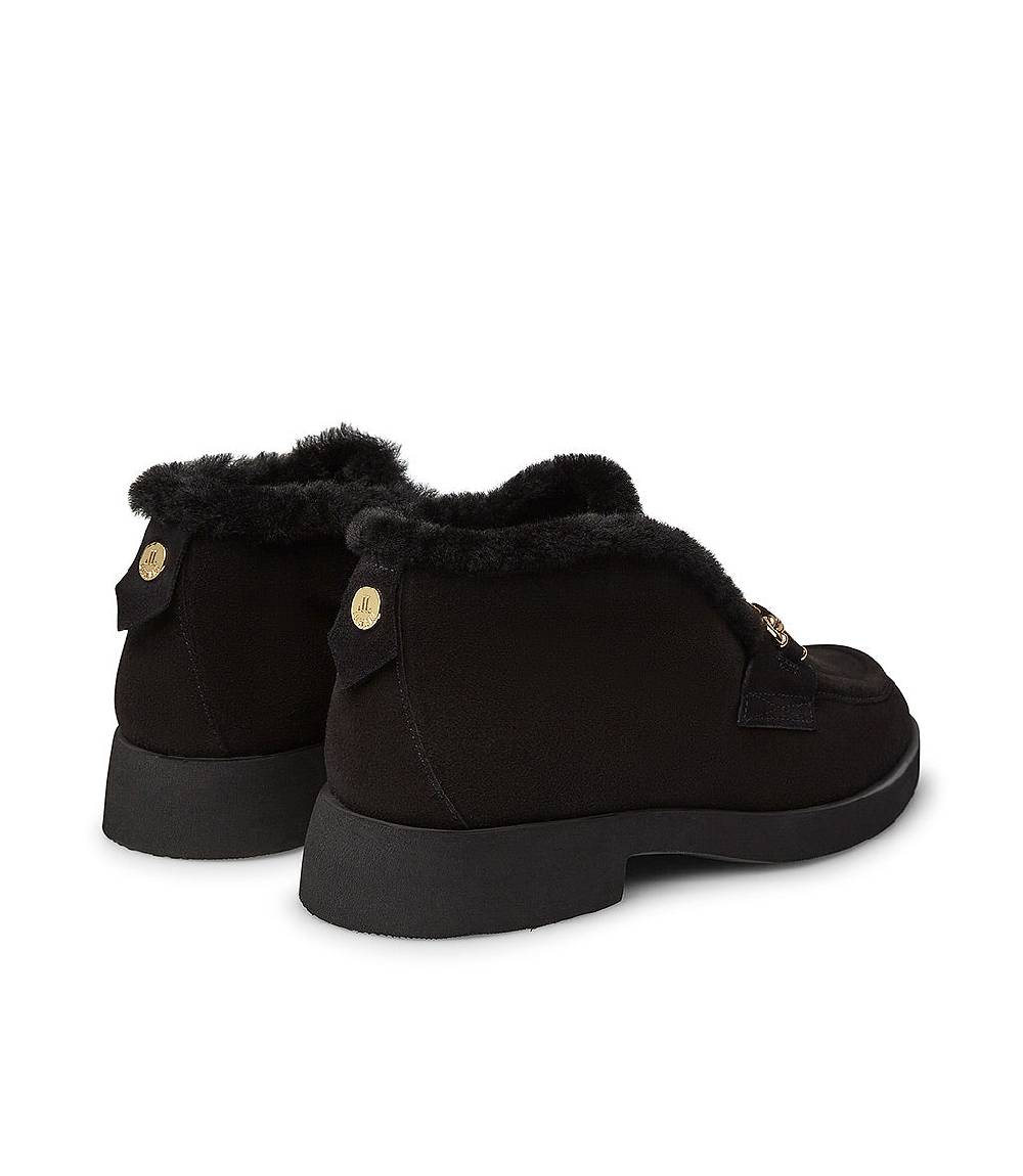 Loriblu Mocassini in camoscio e shearling nero con fibbia-logo Saldi