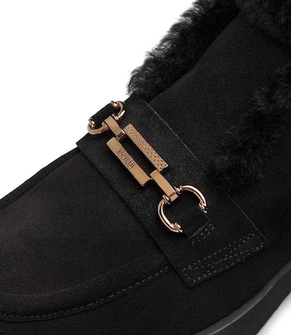 Loriblu Mocassini in camoscio e shearling nero con fibbia-logo Saldi