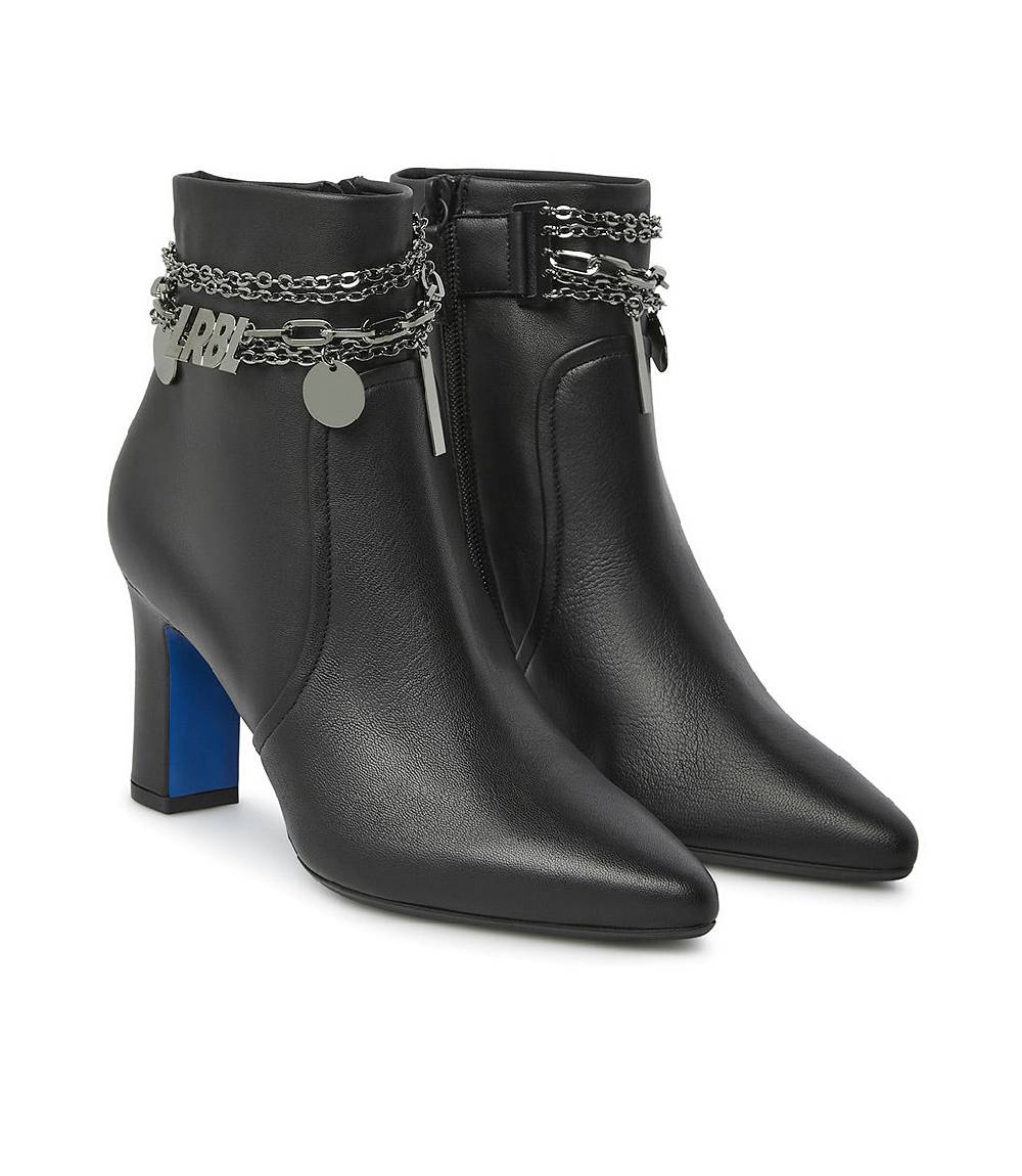 Loriblu Stivaletti in nappa nera con catenella argento Moda