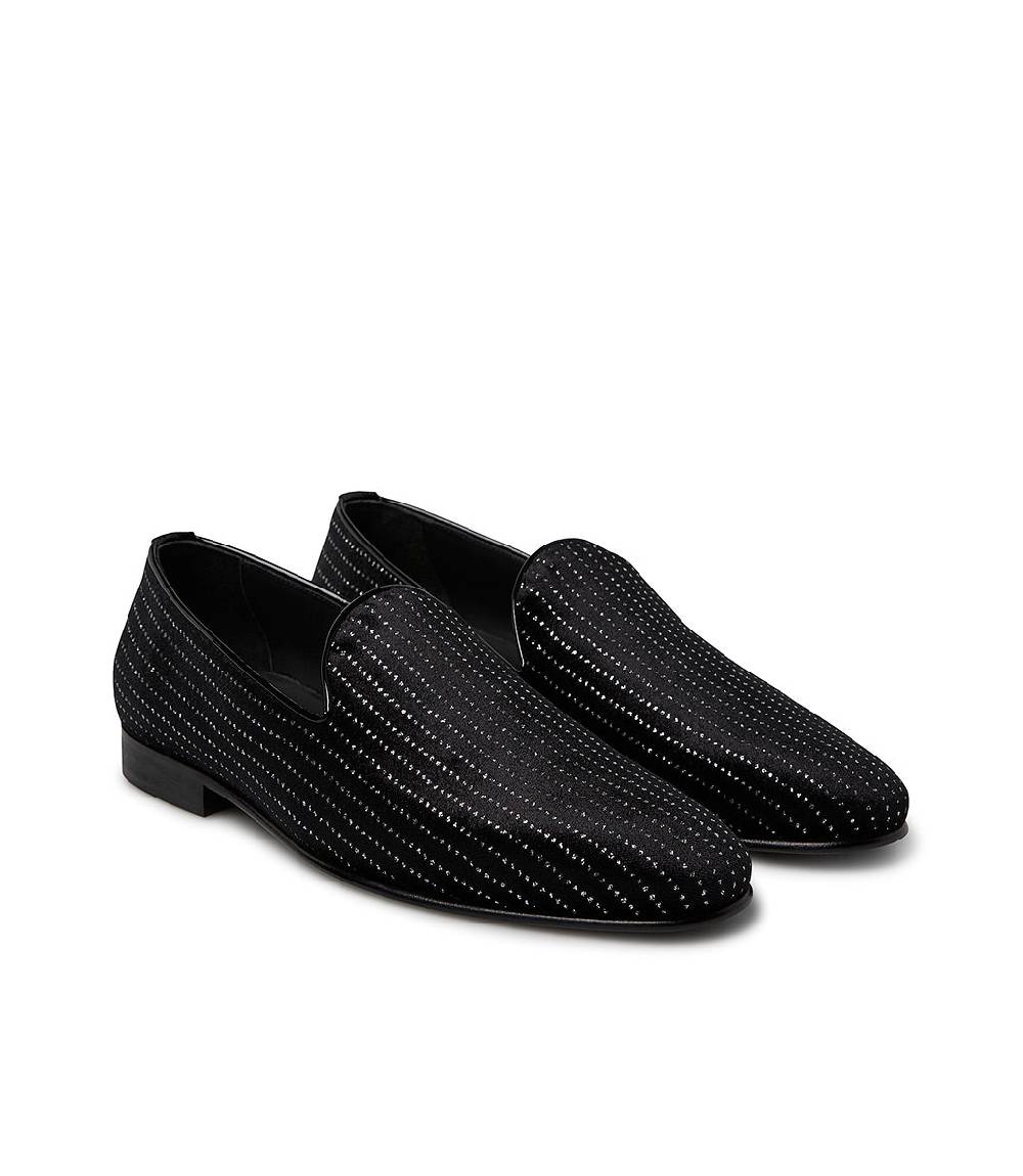 Loriblu Loafer in velluto nero con micro cristalli e dettagli in vernice Italia