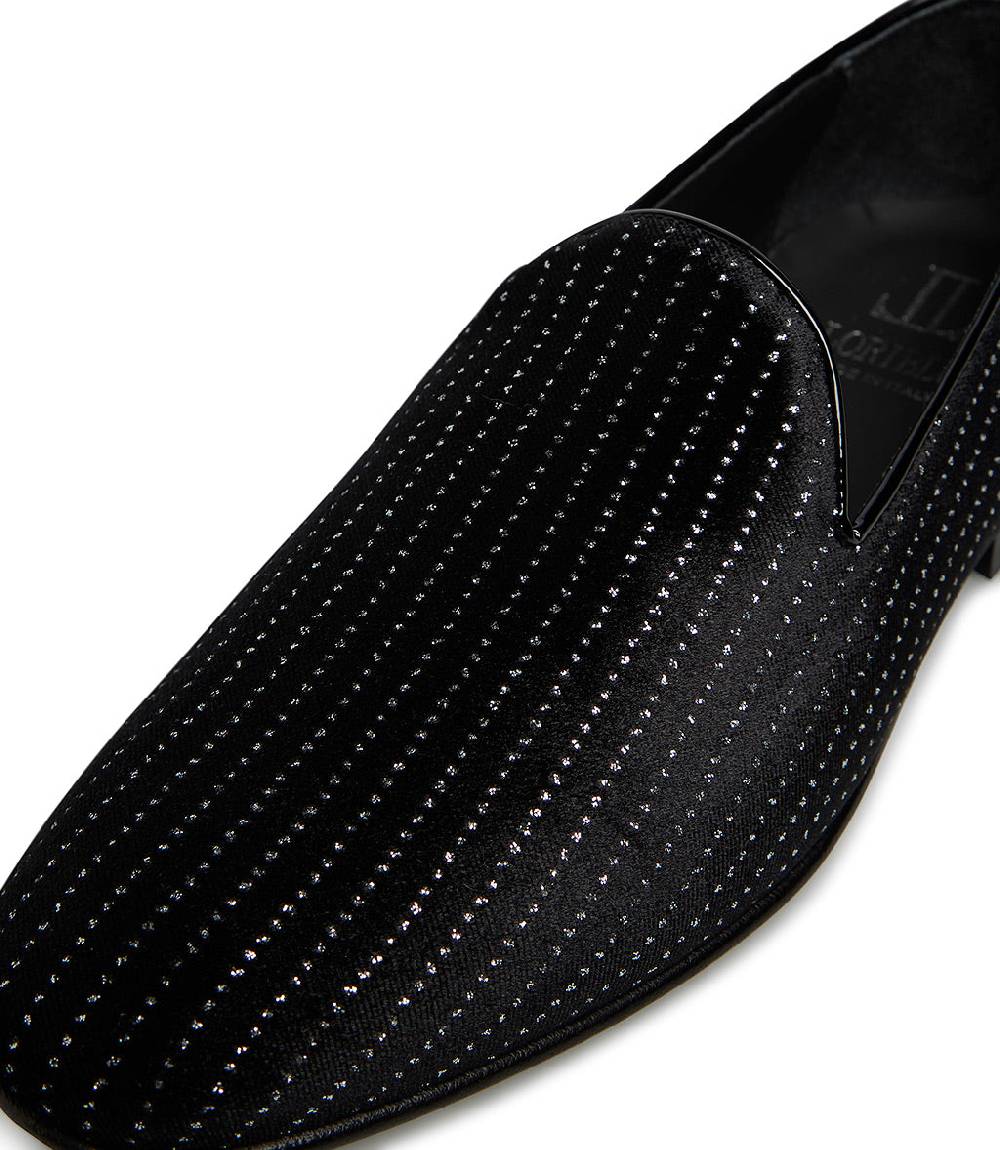 Loriblu Loafer in velluto nero con micro cristalli e dettagli in vernice Italia
