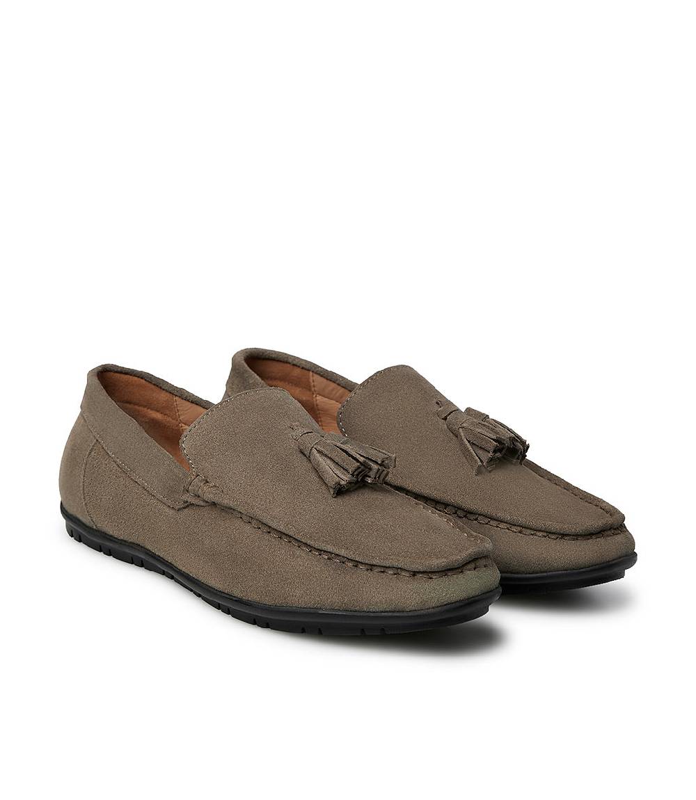 Loriblu Mocassino in camoscio taupe con nappine Spedizione Gratuita