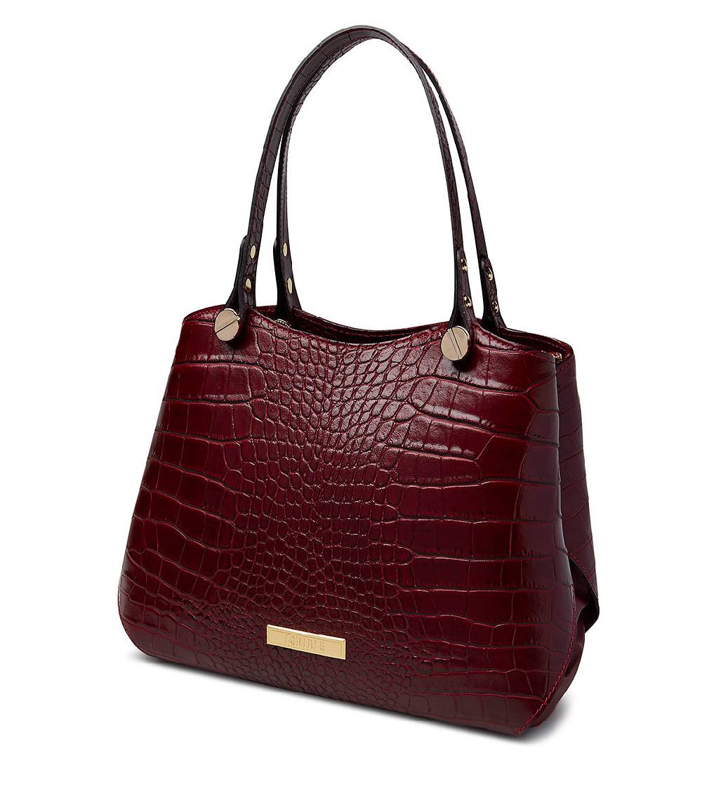 Loriblu Borsa tote bordeaux in pelle stampa cocco Shopping Online