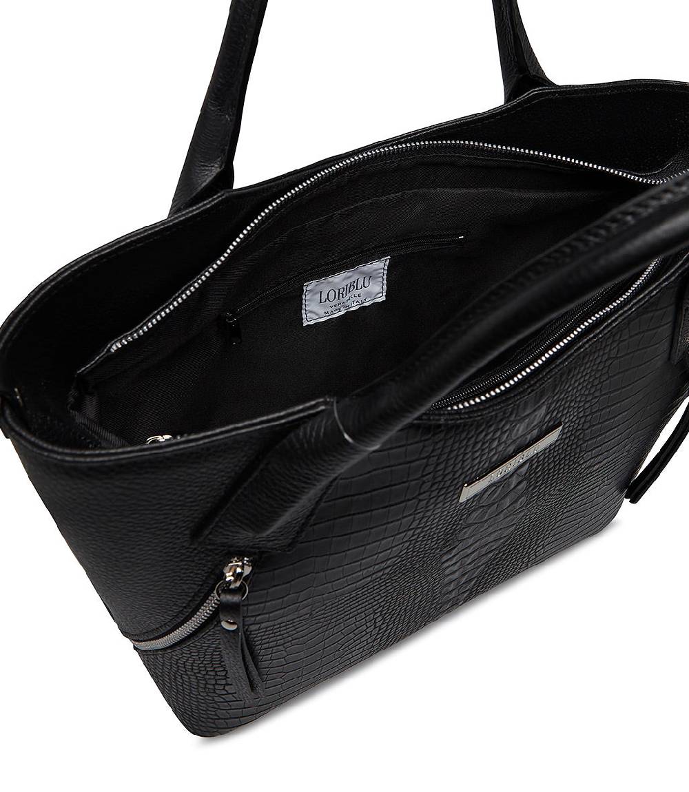 Loriblu Borsa tote nera in pelle stampata Convenienza