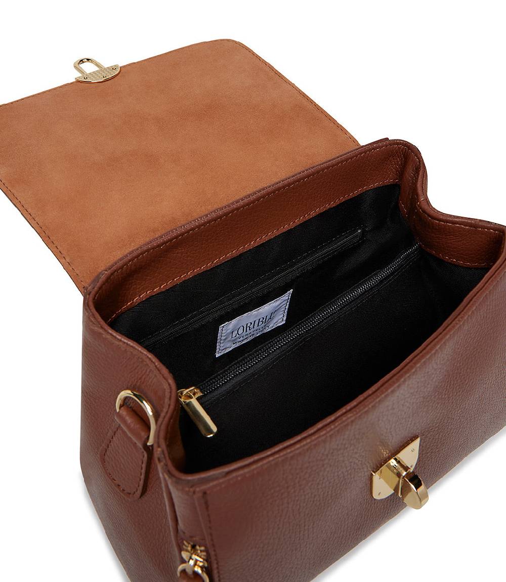 Loriblu Borsa a mano marrone bruciato in pelle martellata Online