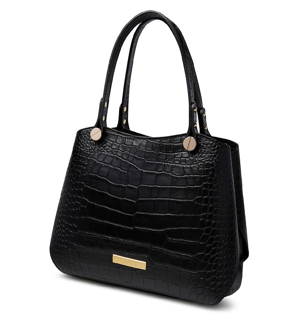 Loriblu Borsa nera in pelle stampa cocco Hotsell