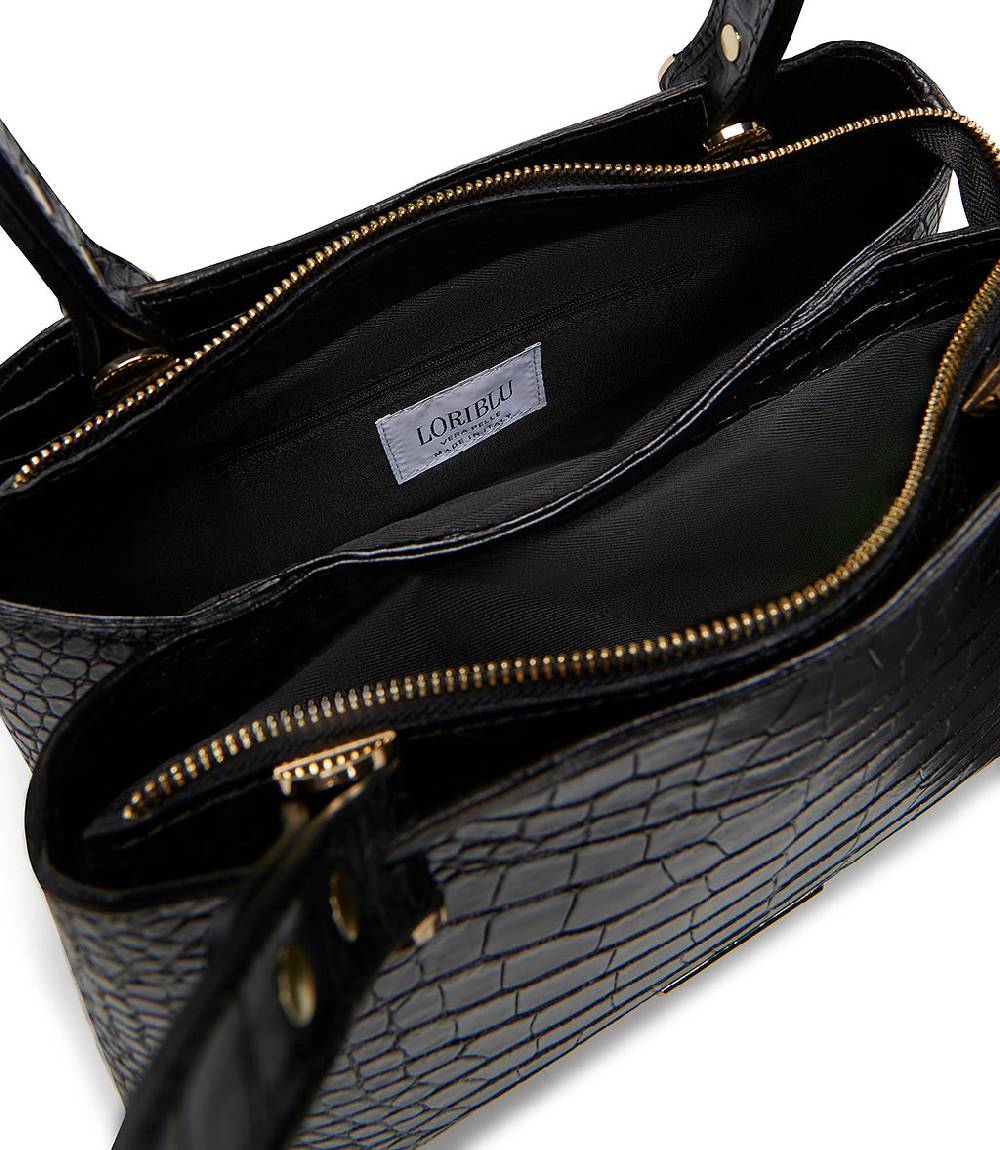 Loriblu Borsa nera in pelle stampa cocco Hotsell