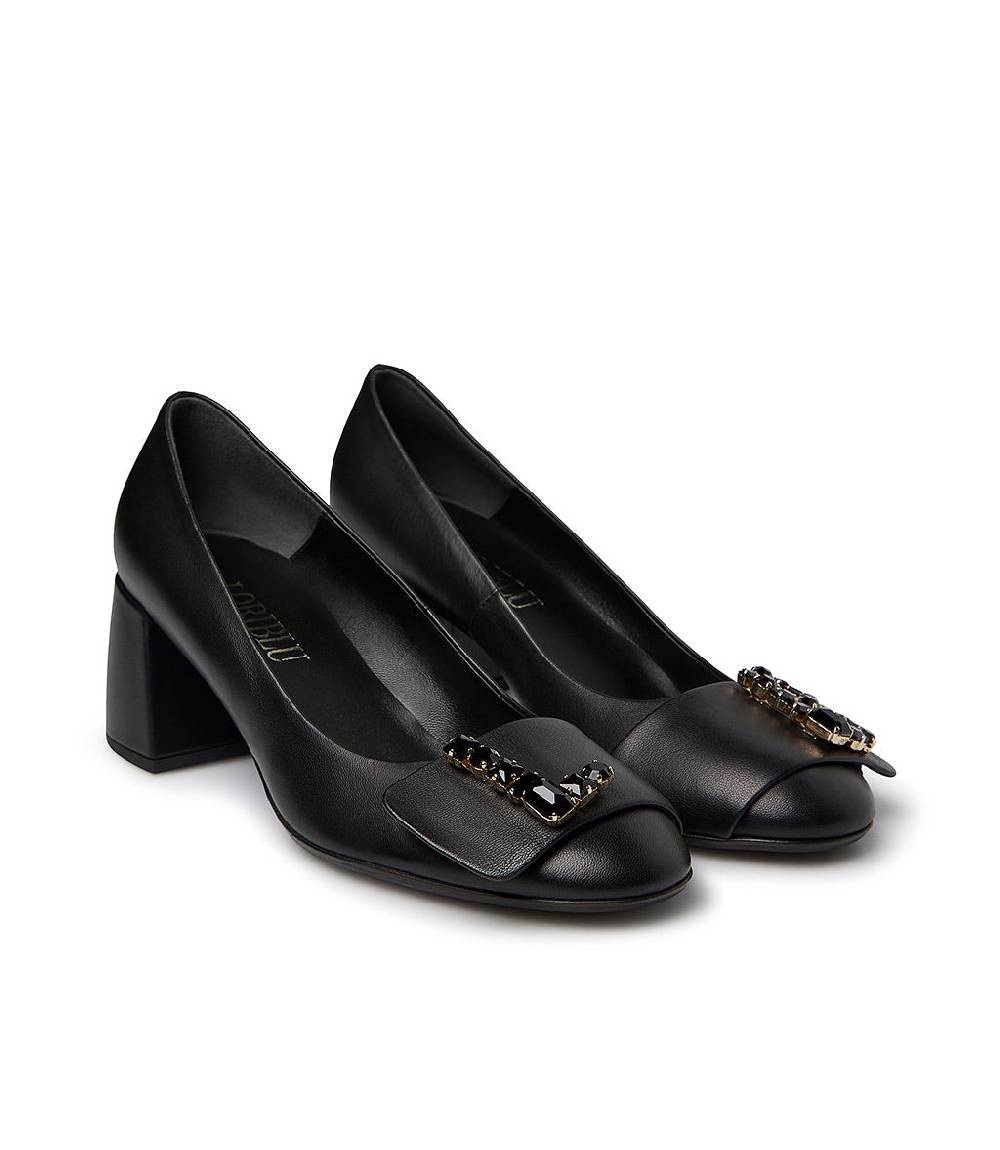 Loriblu Décolleté nappa nero con Logo Signature cristalli Spedizione Gratuita