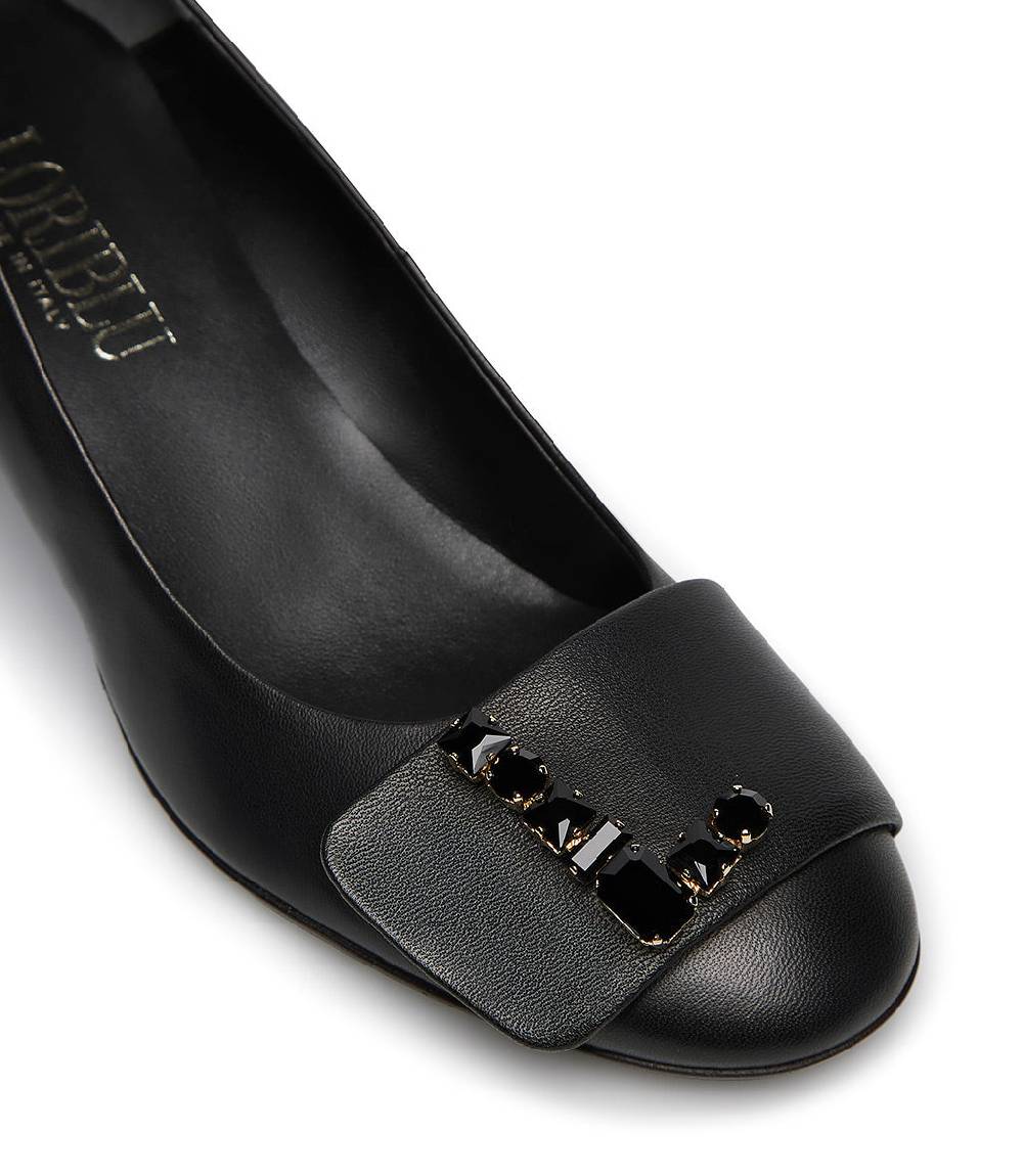 Loriblu Décolleté nappa nero con Logo Signature cristalli Spedizione Gratuita